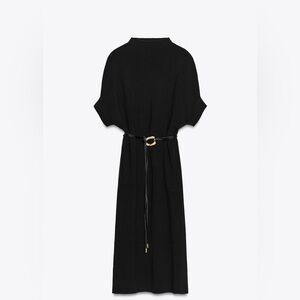Zara Black Midi Dress with Gold Accent